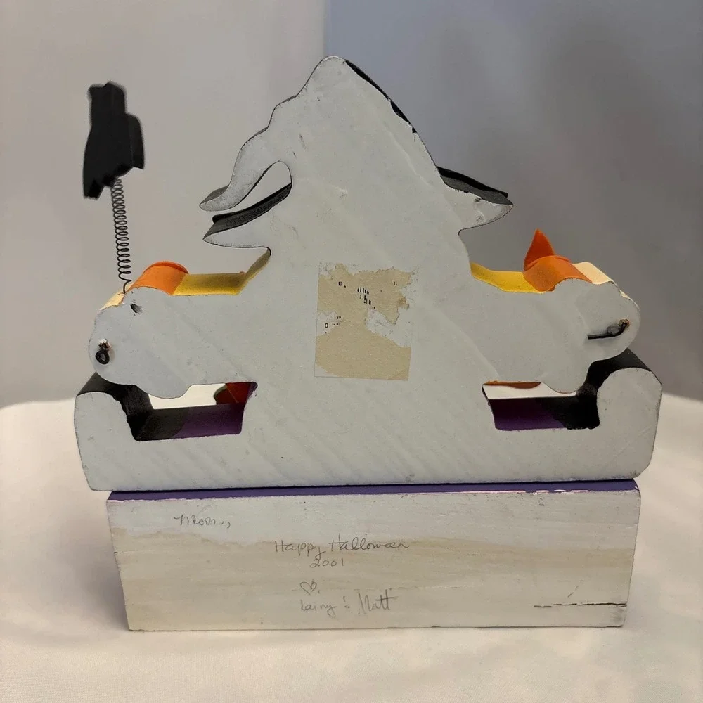 Beware of Witches Halloween Wooden Shelf Sitter‎ Witch Pumpkin Cat Crow Decor